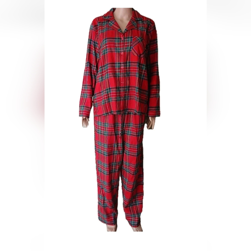 Holiday Lane Sleepwear 2pcs Pajama Women SzM Red Plaid Long Sleeve Pre-owned